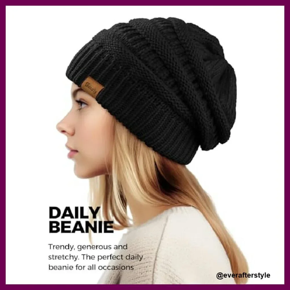 Chunky Cable Knit Slouchy Beanie Winter Hat Warm Oversized Minimal Chic